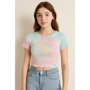 Hollister Must-Have Collection Baby Tee M Tie Dye Ribbed‎ Lettuce Hem Y2K Crop